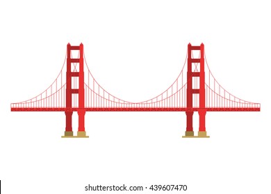 US symbol - Golden Gate Bridge. Vector landmark isolated over the white background. San Francisco, United States of America. Side view. Flat style illustration