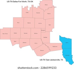 US Texas Dallas-Fort Worth, TX-OK,Tyler-Jacksonville Combined Statistical Area (CSA)