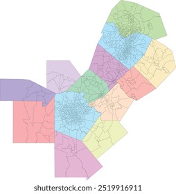 Mapa metroplex dos EUA de San Antonio-Austin com tratos censitários por condados