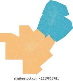 Mapa metroplex dos EUA de San Antonio-Austin com tratos censitários da região de San Antonio e da grande Austin