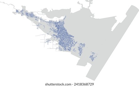 Mapa de límite de ciudad de US Corpus Estatal de Texas con líneas de agua residenciales