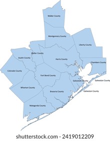 US Texas State Houston Galveston Area Council (HGAC) Map with 13 counties