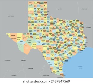 US Texas State Map con 254 condados