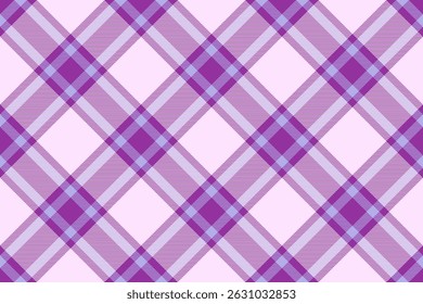 Padrão de tartã de textura dos EUA, italian xadrez têxtil. Fundo de tecido vetor quarto sem costura na paleta de cores claras e roxas.