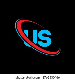Diseño del logo de la carta estadounidense. Letra inicial del logotipo en monograma superior del círculo vinculado a los EE.UU. rojo y azul. Logo de EE. UU., diseño de EE. estados unidos, estados unidos