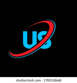 US U S letter logo design. Initial letter US linked circle uppercase monogram logo red and blue. US logo, U S design. us, u s