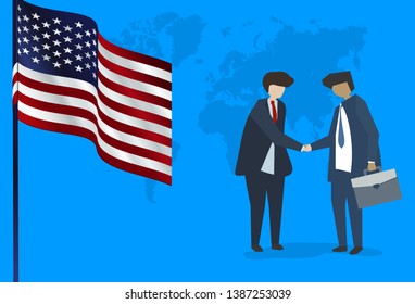 US United States of America international partnership. Diplomacy negotiation.  