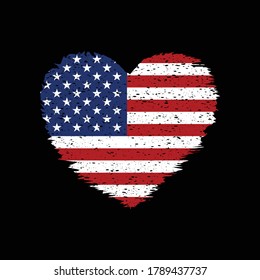 U.S. United States Heart Shape Flag Grunge Distress Vintage Style