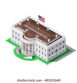 Us Usa Election infographic. Democrat Republican party convention hall. Washington DC white house latest news 3D flat isometric building senate congress tribune auditorium. Vector illustration