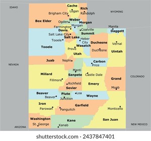 US Utah State Map with 29 counties