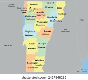 US Vermont State Map with 14 counties