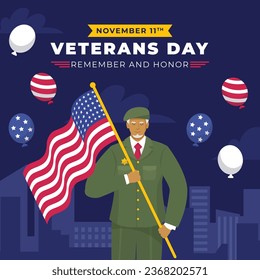 US Veterans Day background. Happy Veterans Day. American flags. US Flag. November 11. Vector illustration. Poster, Banner, Greeting Card, Flyer, Card, cover, Template. post. honoring military veterans