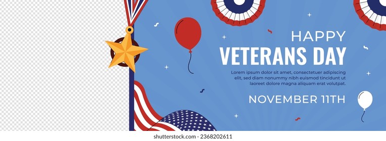 Antecedentes en el Día de los Veteranos de Estados Unidos. Feliz Día de los Veteranos. Banderas estadounidenses. Bandera estadounidense. 11 de noviembre. Ilustración vectorial. Cartel, Cartel, Tarjeta de felicitación, Volante, Tarjeta, Portada, Plantilla. . honrando a veteranos del ejército