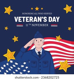 US Veterans Day background. Happy Veterans Day. American flags. US Flag. November 11. Vector illustration. Poster, Banner, Greeting Card, Flyer, Card, cover, Template. post. honoring military veterans