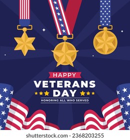 US Veterans Day background. Happy Veterans Day. American flags. US Flag. November 11. Vector illustration. Poster, Banner, Greeting Card, Flyer, Card, cover, Template. post. honoring military veterans