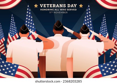 US Veterans Day background. Happy Veterans Day. American flags. US Flag. November 11. Vector illustration. Poster, Banner, Greeting Card, Flyer, Card, cover, Template. post. honoring military veterans