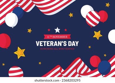 US Veterans Day background. Happy Veterans Day. American flags. US Flag. November 11. Vector illustration. Poster, Banner, Greeting Card, Flyer, Card, cover, Template. post. honoring military veterans