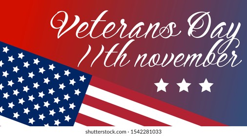 US Veterans day holiday. 11 november. American flag lettering design. Wide vector illustration