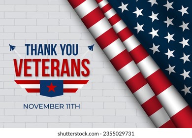 US Veterans Day November 11th with epaulets and flag illustration on bricks wall background