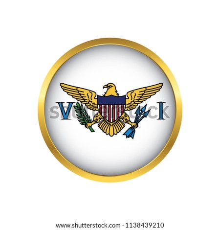 US Virgin Islands flag button, Golden on a white background,flag of US Virgin Islands Round badge or icon isolated. Vector illustration.