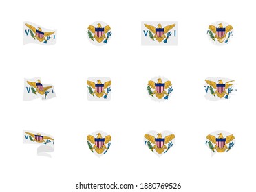 U.S. Virgin Islands flag - flat collection. Flags of different shaped twelve flat icons. Vector illustration set