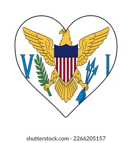 U.S. Virgin Islands Heart Shape Flag. Love U.S. Virgin Islands. Visit U.S. Virgin Islands. Caribbean. Latin America. Vector Illustration Graphic Design.