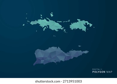 Mapa de las Islas Vírgenes de los EE. UU. - Ilustración vectorial de estilo polígono con degradado azul azulado, diseño geométrico de bajo contenido de polietileno, inspirado en la Tecnología digital y silueta limpia sobre fondo oscuro.