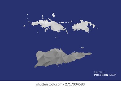 Mapa das Ilhas Virgens dos EUA - Ilustração do vetor do estilo do mapa branco e preto do polígono, projeto geométrico da poly baixa, isolado no fundo azul.