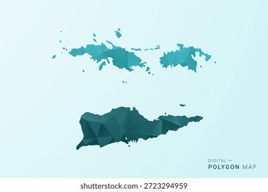 Mapa das Ilhas Virgens dos EUA - Ilustração vetorial em estilo polígono em azul-esverdeado azul-esverdeado baixo design geométrico poli, silhueta mínima moderna.
