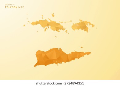 Mapa de las Islas Vírgenes de los EE. UU. - Ilustración vectorial de estilo polígono en diseño geométrico de bajo poli amarillo y naranja, silueta mínima moderna, aislada para infografía.