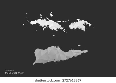 Karte der Amerikanischen Jungferninseln - Vektorgrafik im Polygonstil in schwarz, grau und weiß mit Low-Poly-Geometrie, minimale Silhouette, einzeln für Infografik.