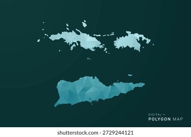 Mapa de las Islas Vírgenes de los EE. UU. - Ilustración vectorial de estilo polígono en diseño geométrico de bajo poli verde y azul, silueta mínima limpia para infografía.