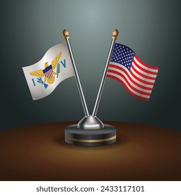 Us Virgin Islands and United States table flags with gradient backgrund. Vector Illustration