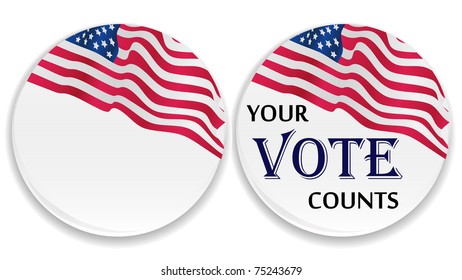 US vote button with USA flag with blank