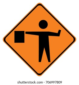 US warning traffic sign: Flaggers in road ahead.