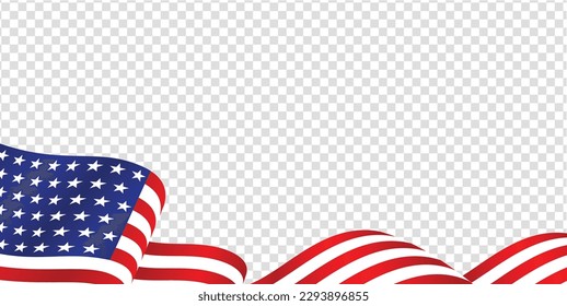 Us waving Flag empty, blank transparent background template illustration. Vector design.