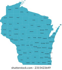 Die Landkarte des US-Bundesstaates Wisconsin mit 72 Provinznamen und -grenzen könnte alle Texte in einer Ebene versteckt werden.