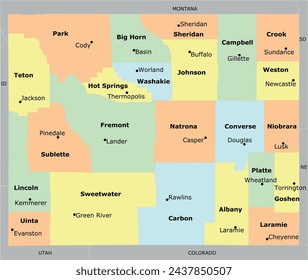 US Wyoming State Map with 23 counties