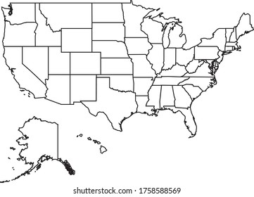 USA 2 map in white color and black border on white background. Vector illustration.