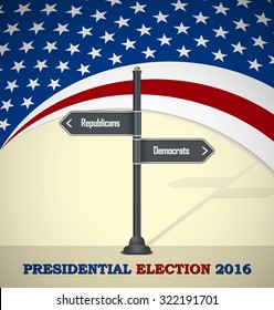 USA 2016 Presidential election template with road sign - republicans or democrats