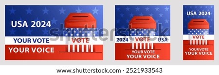 USA 2024 banner with ballot box set. Voting campaign concept.