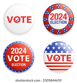 USA 2024 political campaign vote badge set. Election pin,  buttons collection 