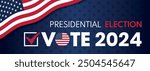 USA 2024 Presidential Election background with American flag colors design. Election event banner, card, poster, template, voting communication, background. Vote day, November 5. Vector illustration.