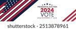 USA 2024 Presidential Election background with American flag colors design. Election event banner, card, poster, template, voting communication, background. Vote day, November 5. Vector illustration.