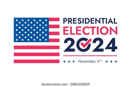 Fondo de las elecciones presidenciales de USA 2024 con diseño de colores de la bandera estadounidense. Anuncio del evento electoral, tarjeta, afiche, Plantilla, comunicación de votación, antecedentes. Día de la votación, 5 de noviembre. Ilustración vectorial.