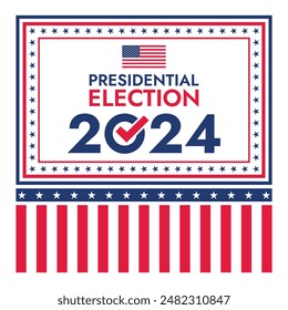 USA 2024 Presidential Election background with American flag colors design. Election event banner, card, poster, template, voting communication, background. Vote day, November 5. Vector illustration.