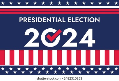 USA 2024 Presidential Election background with American flag colors design. Election event banner, card, poster, template, voting communication, background. Vote day, November 5. Vector illustration.