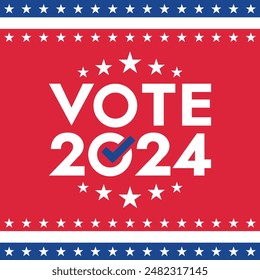 USA 2024 Presidential Election background with American flag colors design. Election event banner, card, poster, template, voting communication, background. Vote day, November 5. Vector illustration.