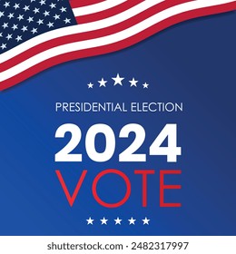 Fondo de las elecciones presidenciales de USA 2024 con diseño de colores de la bandera estadounidense. Anuncio del evento electoral, tarjeta, afiche, Plantilla, comunicación de votación, antecedentes. Día de la votación, 5 de noviembre. Ilustración vectorial.