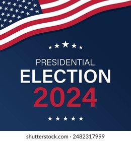 USA 2024 Presidential Election background with American flag colors design. Election event banner, card, poster, template, voting communication, background. Vote day, November 5. Vector illustration.